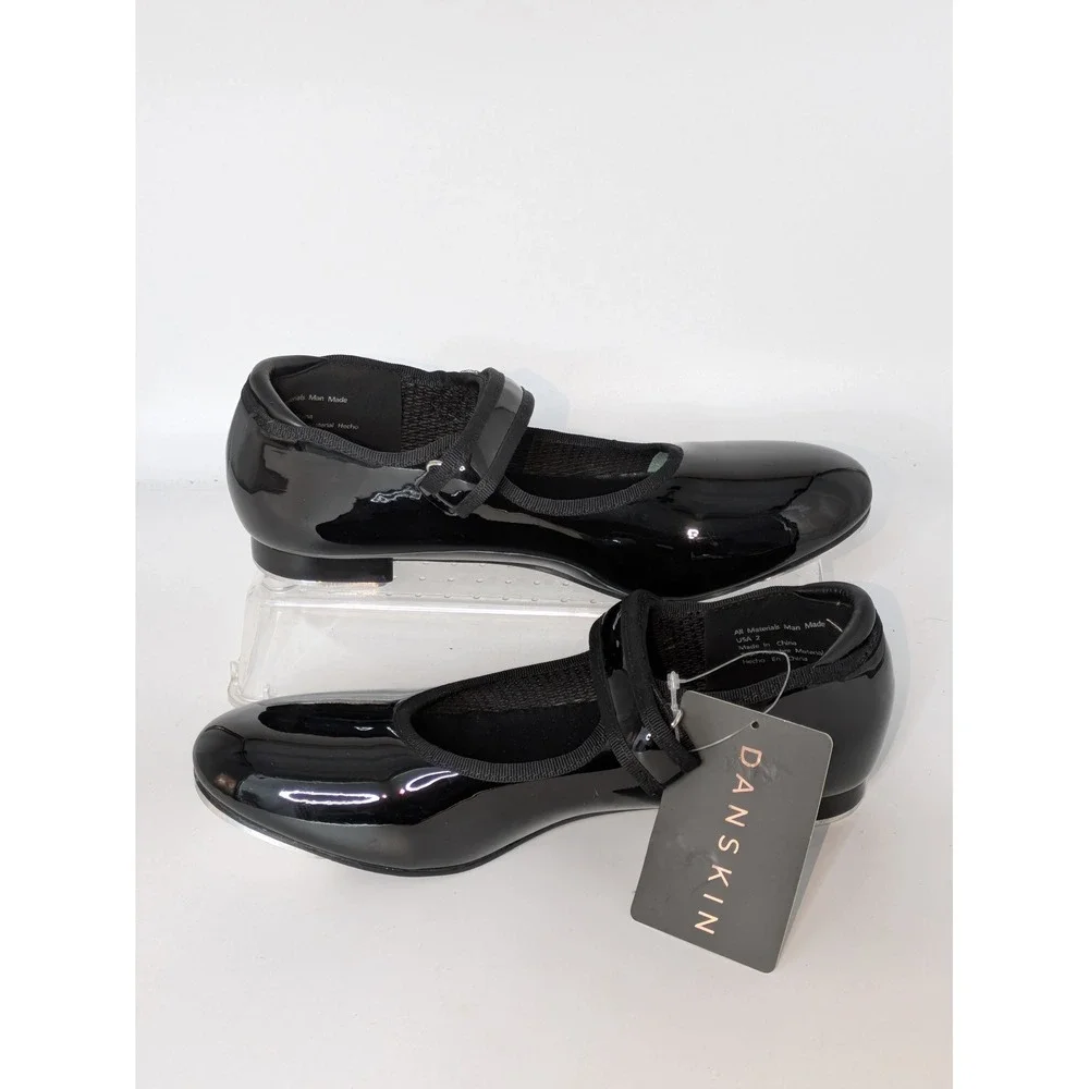 Danskin Tap Shoes Kids Size 2 Black Patent Mary Jane Dance Shoes NWT